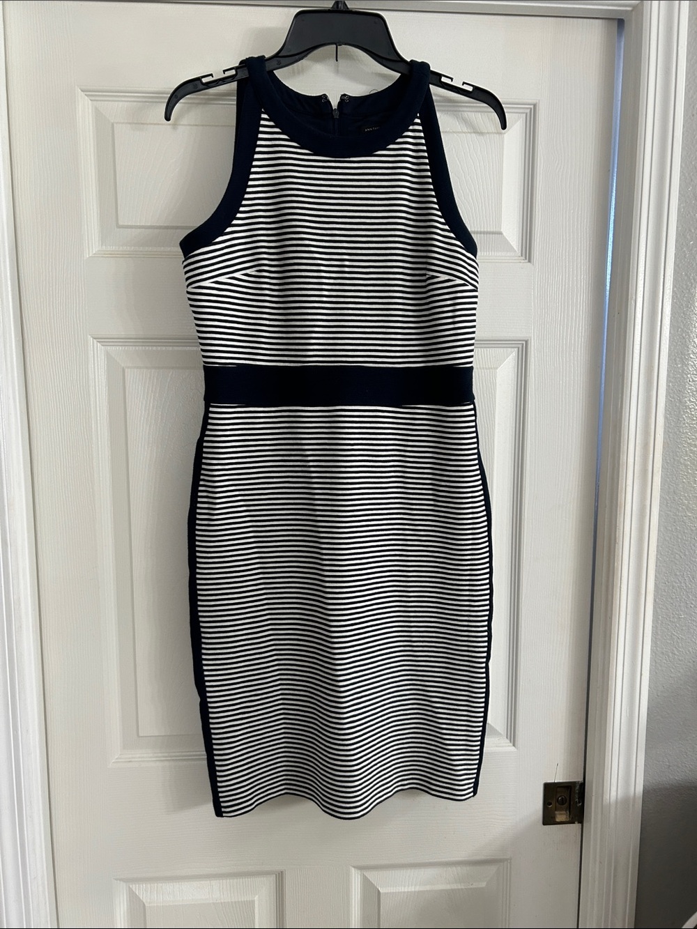 Ann Taylor Navy and White Striped Midi Sheath Dress